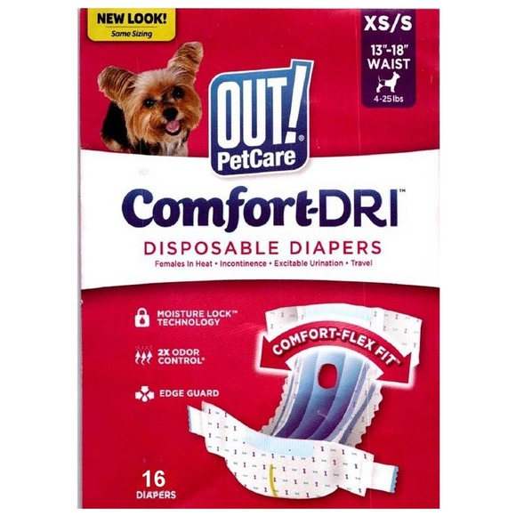 Comfort‑Dri™ Disposable Female Dog Diapers XS/S (16 Pack) 13 in. - 18 in. Waist - Picture 2 of 4